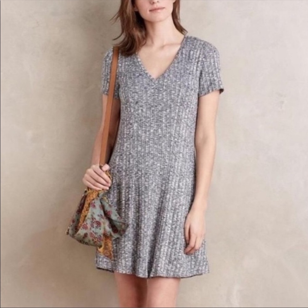 Anthropologie Dolan Left Coast Collection Gray Knit Ribbed Swing Dress Size XS - Picture 9 of 14